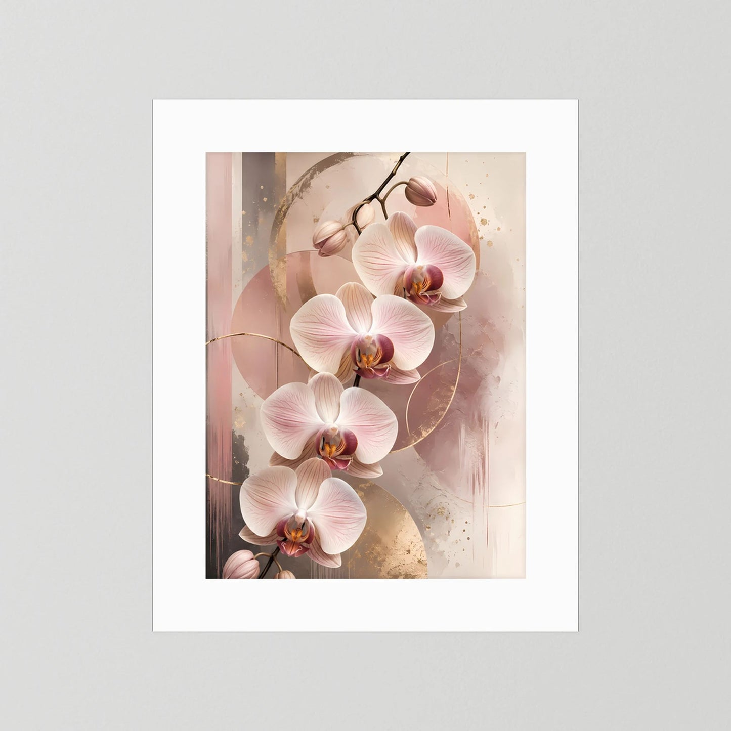 Poster mit roséfarbenen Orchideen und Goldakzenten, Hochformat