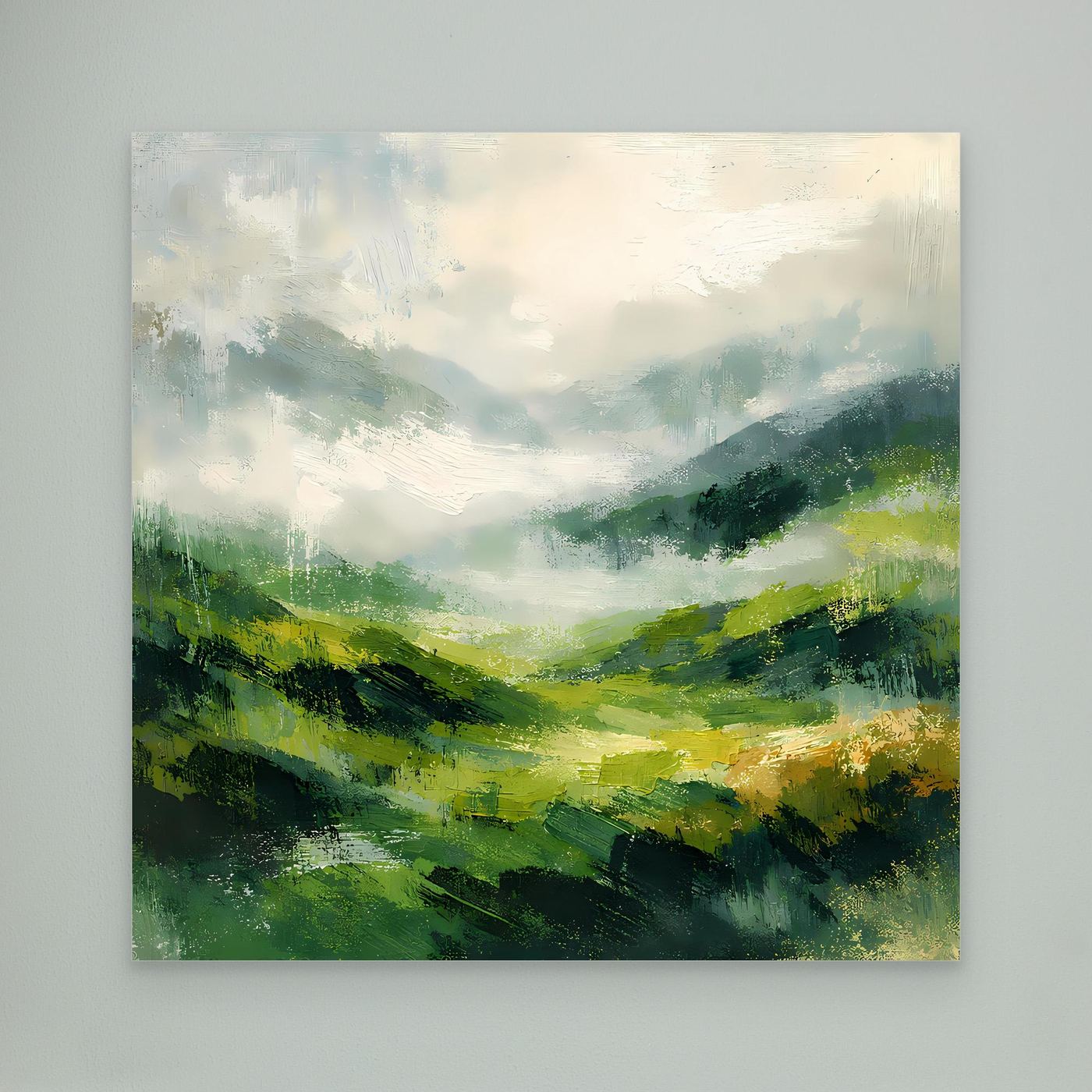Leinwand Abstraktes Hügellandschaft Gemälde | Modernes Grünes Tal Wandbild Natur
