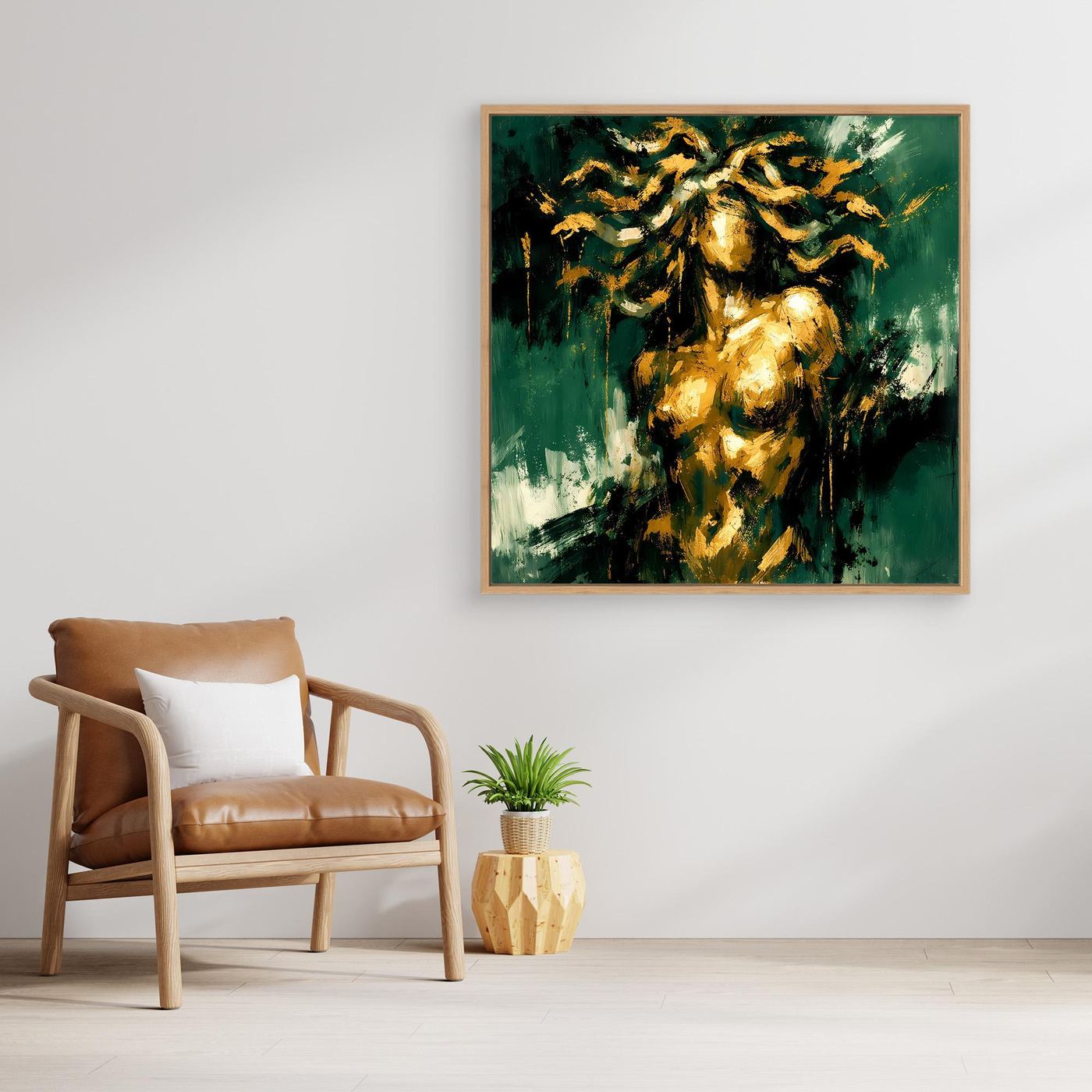 Leinwand Mystische Medusa in Smaragdgrün | Abstraktes Mythologie Wandbild Gold