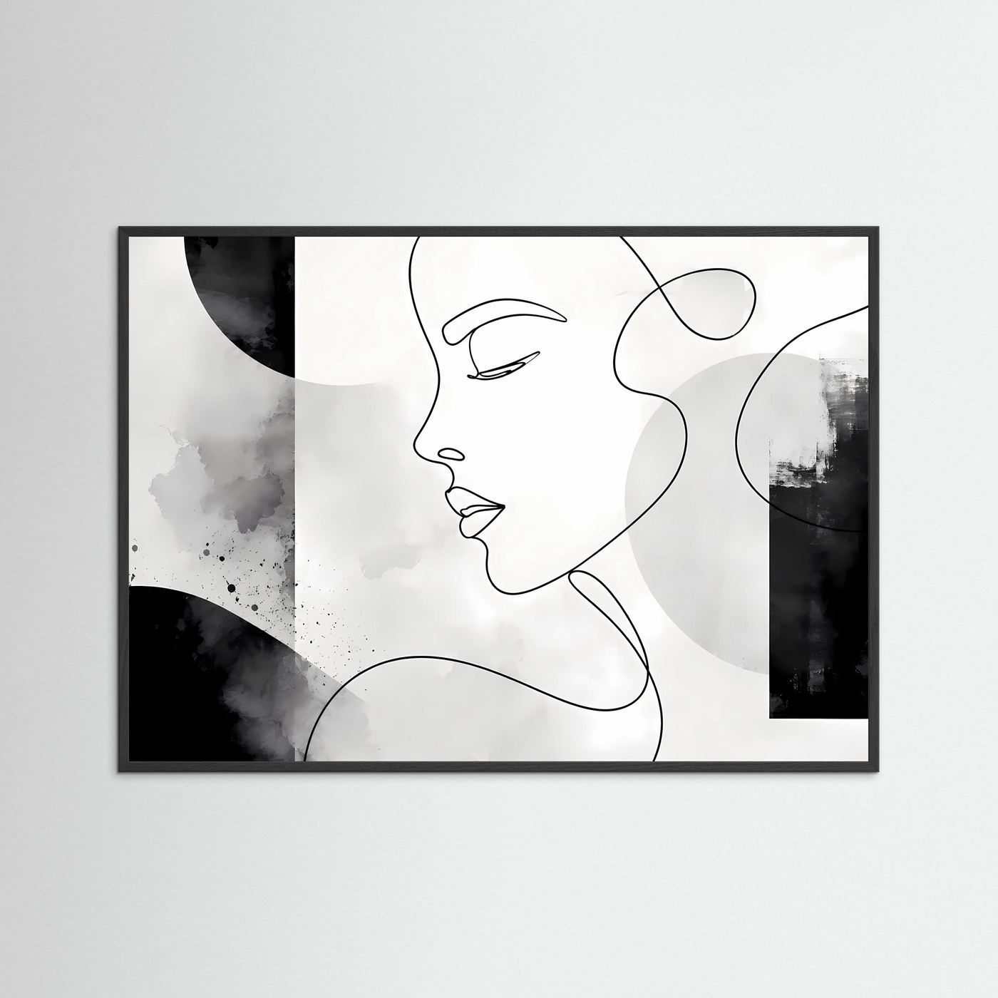Minimalistisches One Line Gesicht Wandbild | Schwarz Weiß Line Art Poster | Modernes Frauenportrait | Skandinavische Boho Kunst | Abstrakte Leinwand