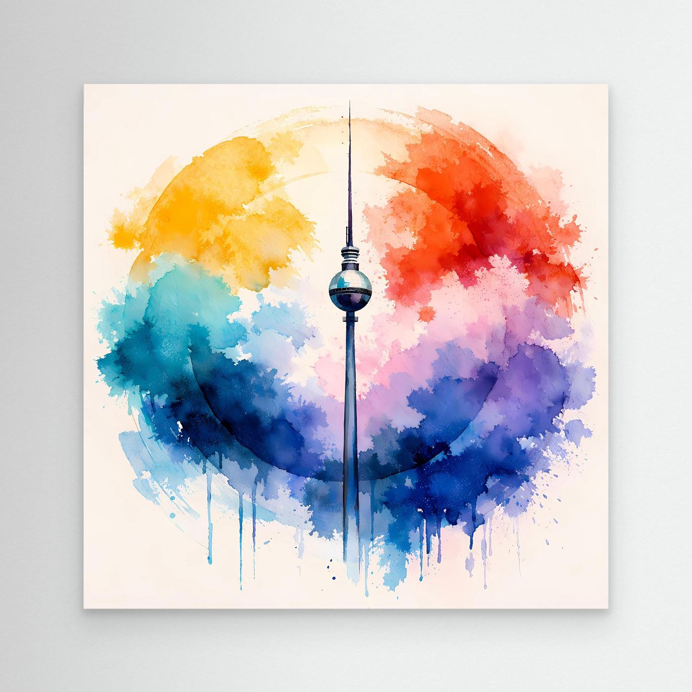 Leinwand Berliner Fernsehturm | Abstraktes Aquarell‑Wolken Wandbild