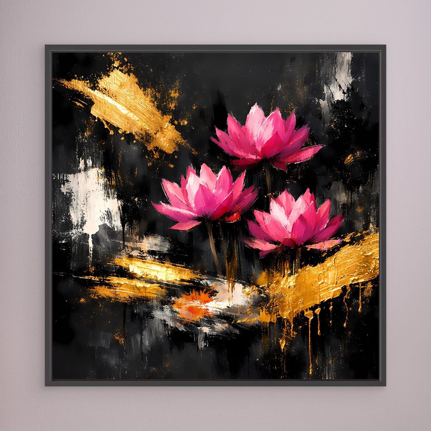 Leinwand Prachtvolle Lotusblüten in Pink und Gold | Modernes Abstraktes Blumen Wandbild