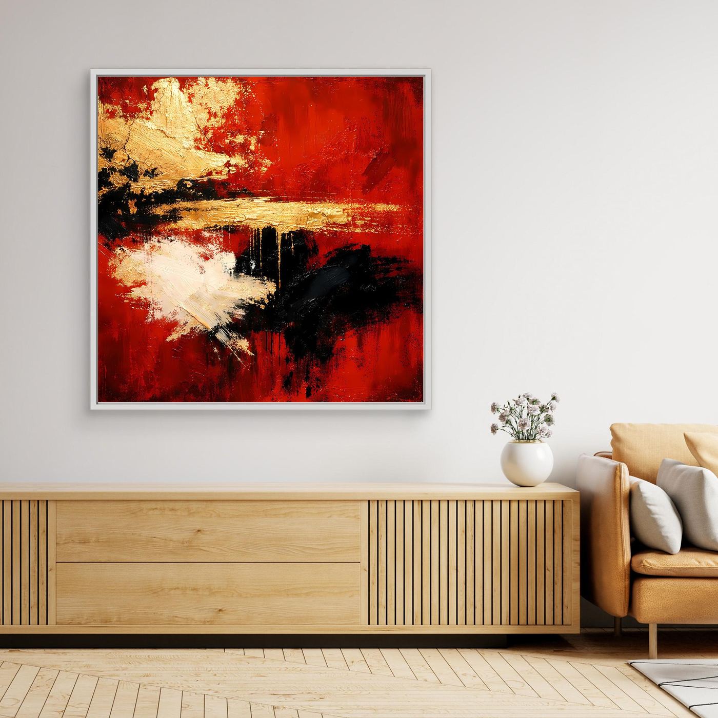 Leinwand Abstraktes Farbspiel in Rot und Gold | Modernes Progressives Wandbild