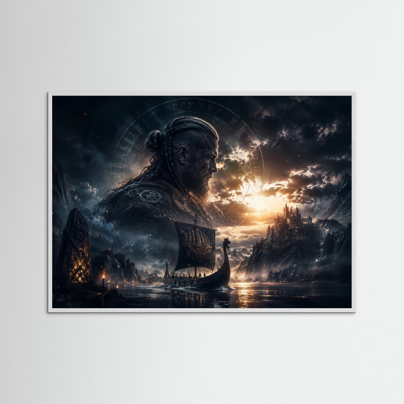 Wikinger Poster Querformat | Nordische Mythologie Wandbild | Epische Viking Fantasy Landschaft