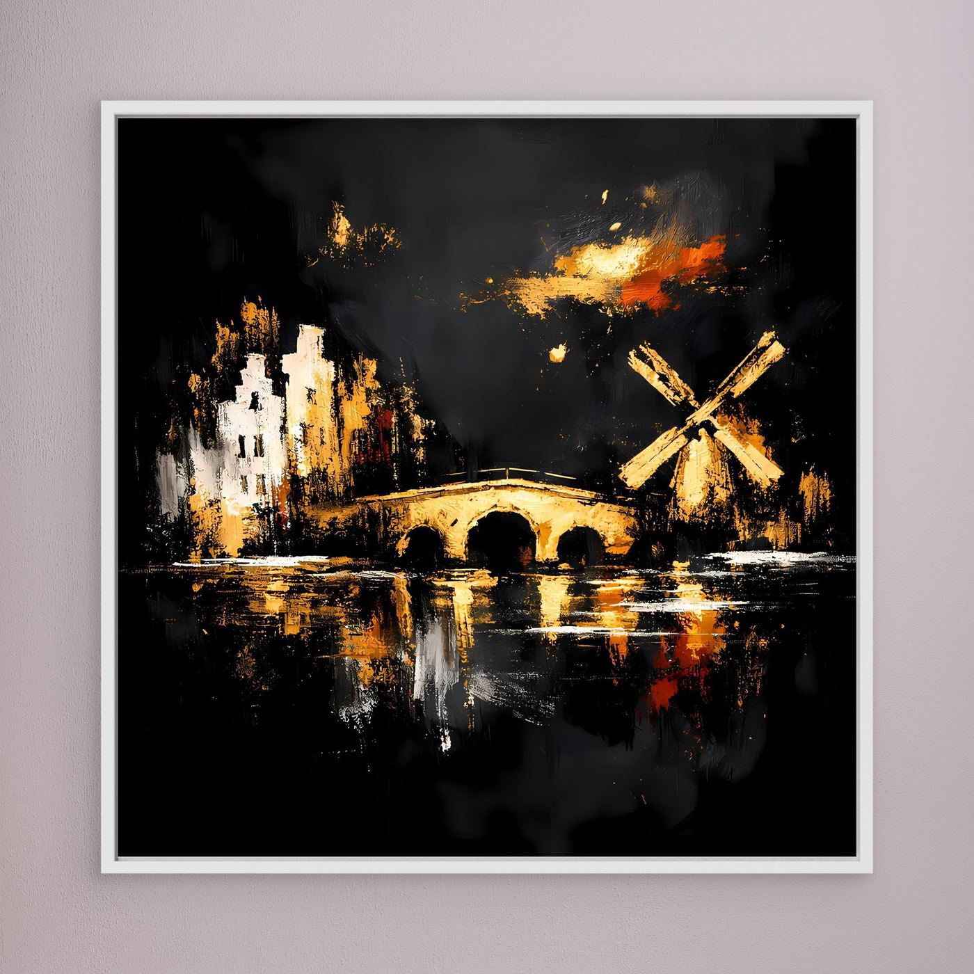 Leinwand Goldene Windmühle in Amsterdam | Abstraktes Holland Wandbild Modern