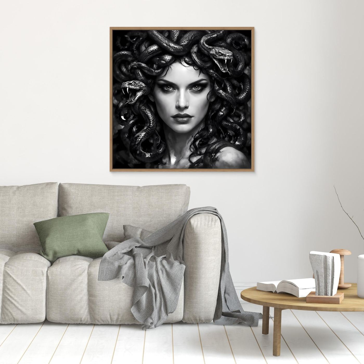 Leinwand Mystische Medusa im Schlangenkleid | Düsteres Mythologie Wandbild
