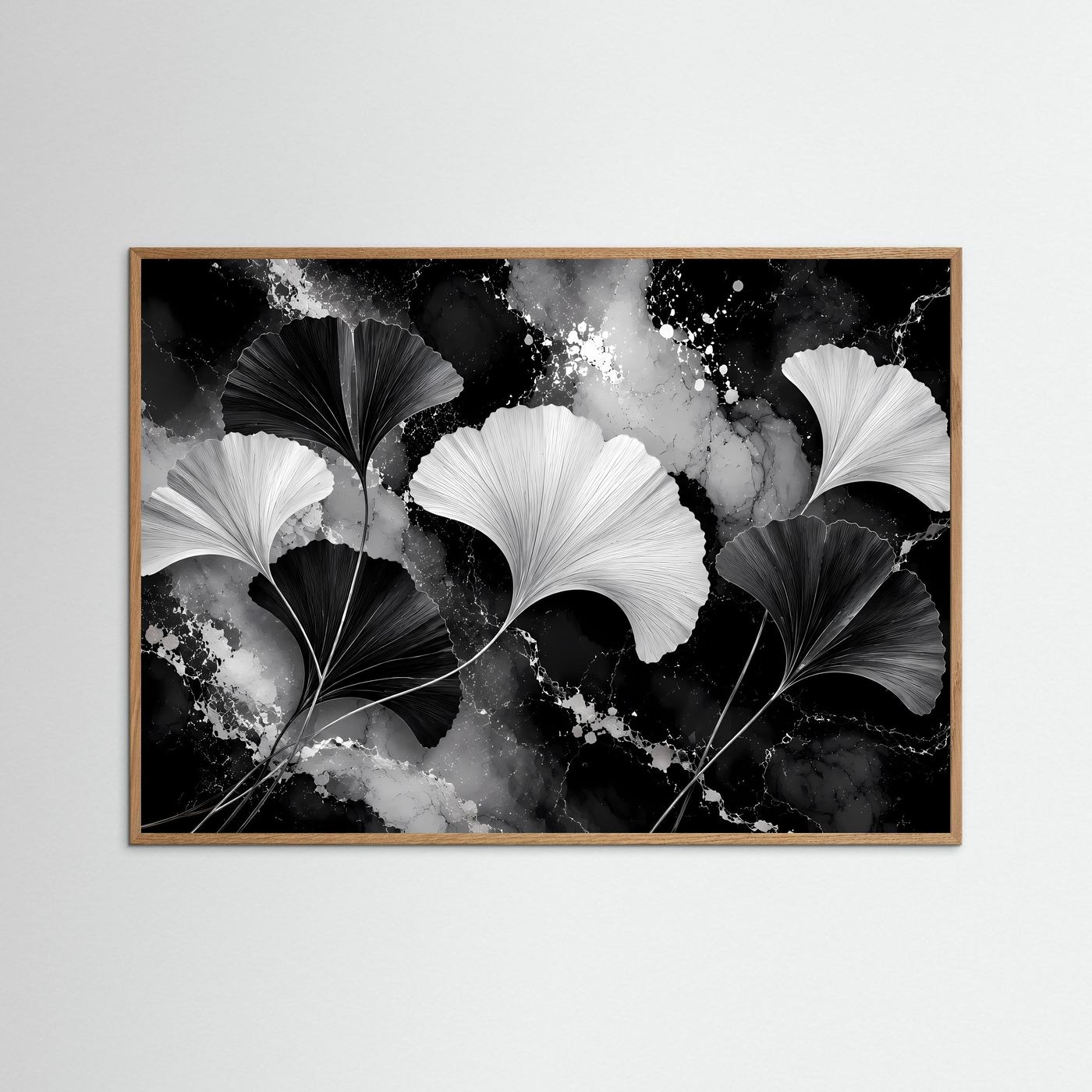 Ginkgo Blätter Poster Schwarz Weiß | Moderne Botanische Wandkunst | Elegantes Abstraktes Natur Wandbild | Minimalistische Kunst