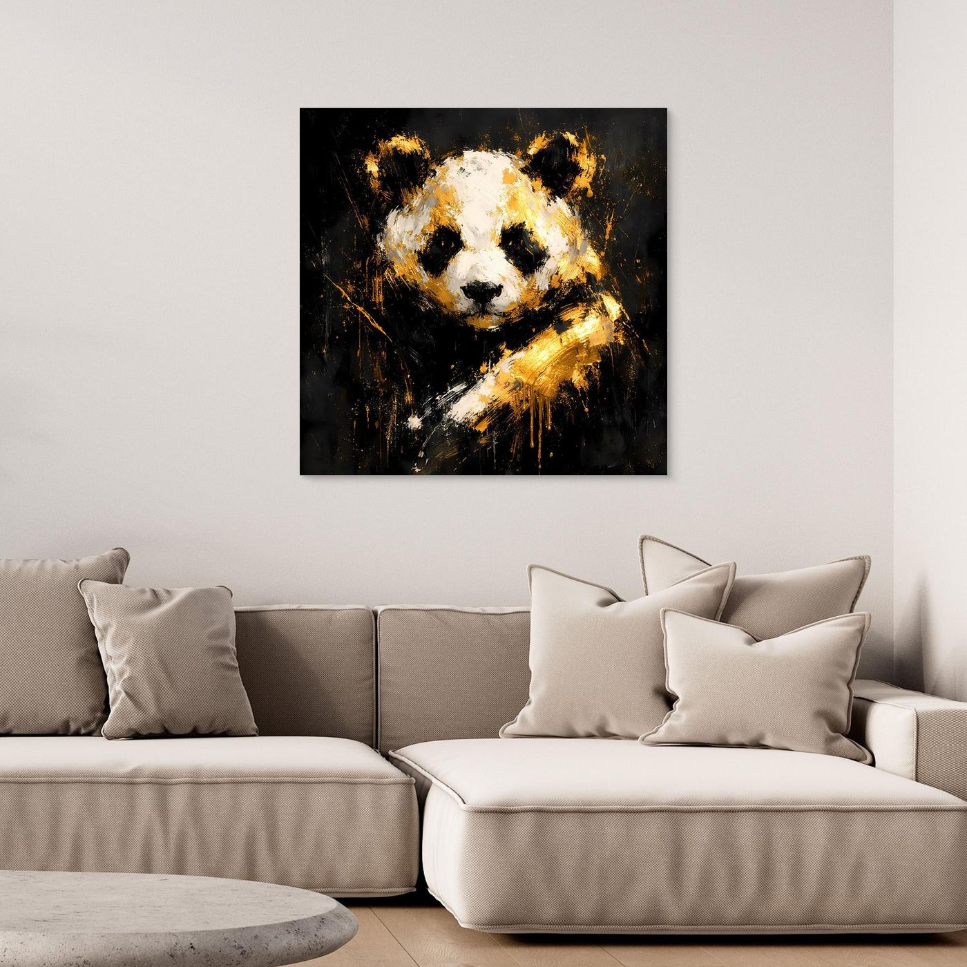 Leinwand Abstrakter Panda in Gold und Weiß | Modernes Tier Wandbild
