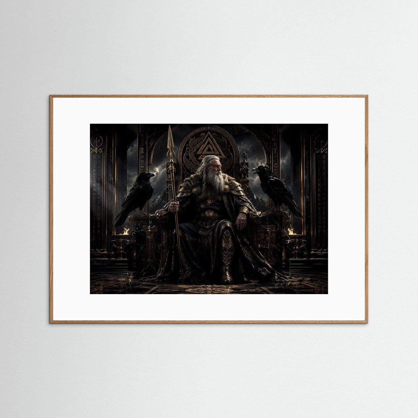 Majestätischer Odin auf dem Thron | Nordische Götter & Wikinger Poster Querformat
