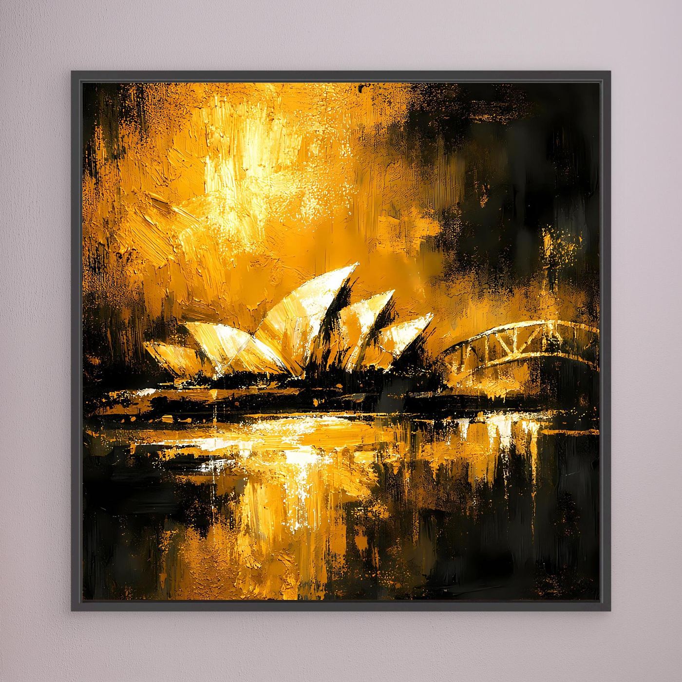 Leinwand Sydney Skyline bei Nacht | Abstraktes Opernhaus Wandbild Gold