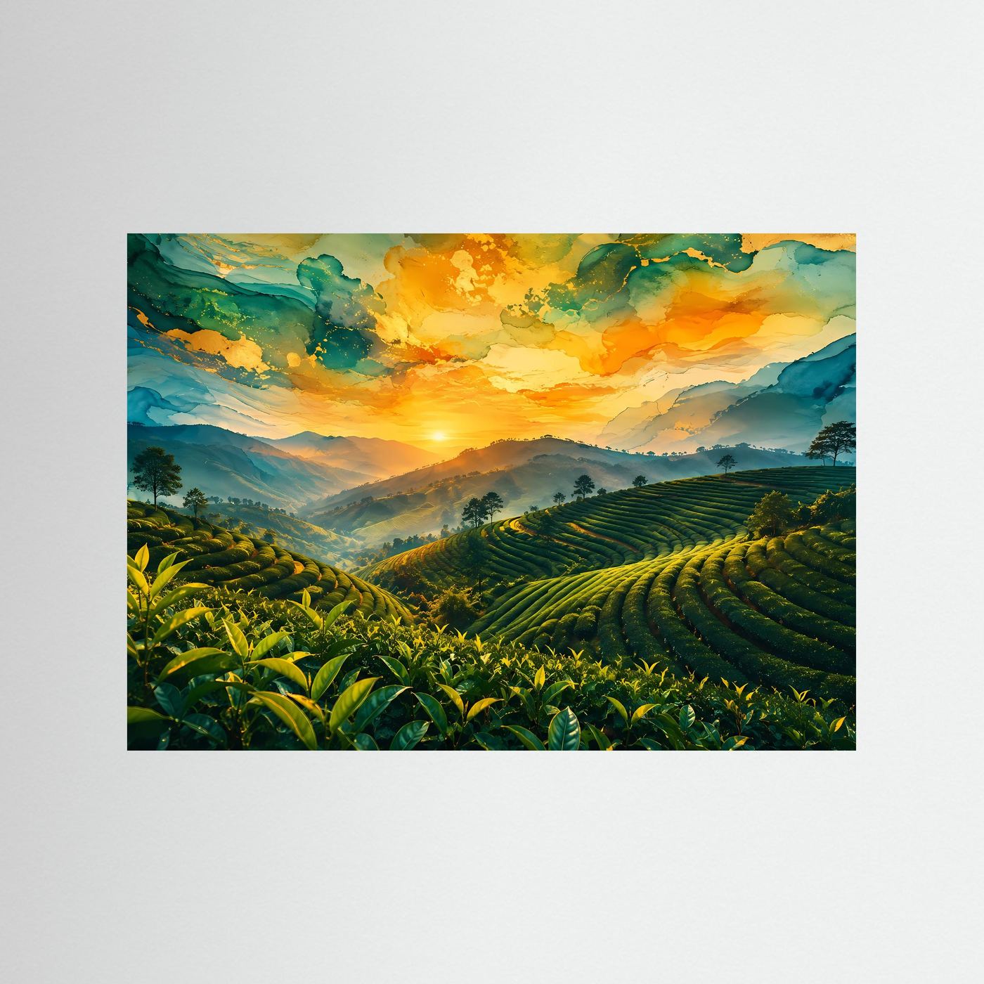 Goldene Teeterrassen im Sonnenuntergang | Natur & Landschafts-Wandbild