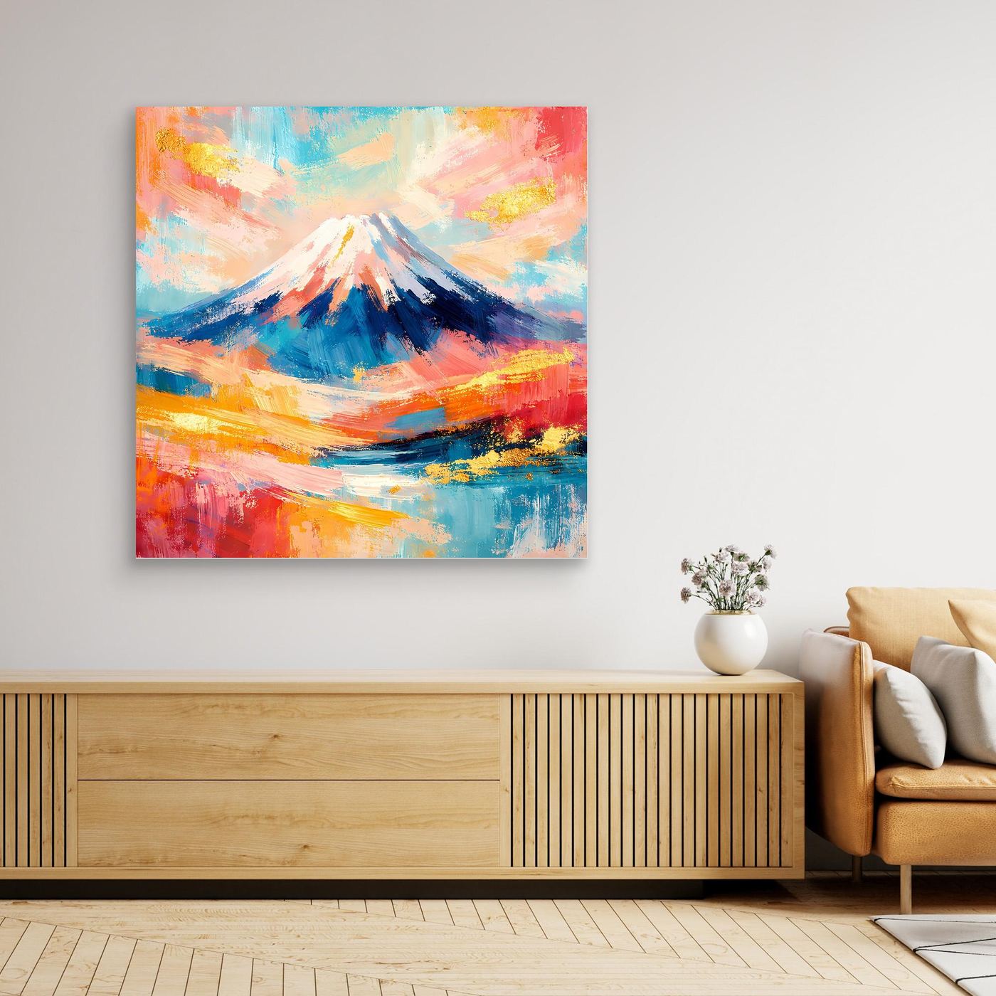 Leinwandbild mit abstraktem Mount-Fuji, bunte Berglandschaft, ohne Rahmen