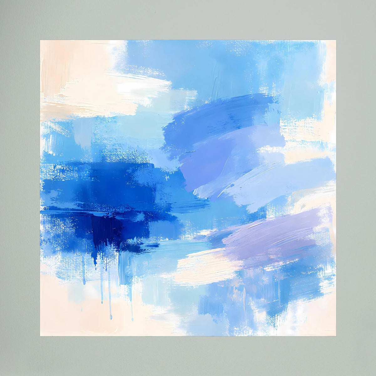 Leinwand Abstrakte Blaue Pinselstriche | Modernes Minimalistisches Wandbild Meer