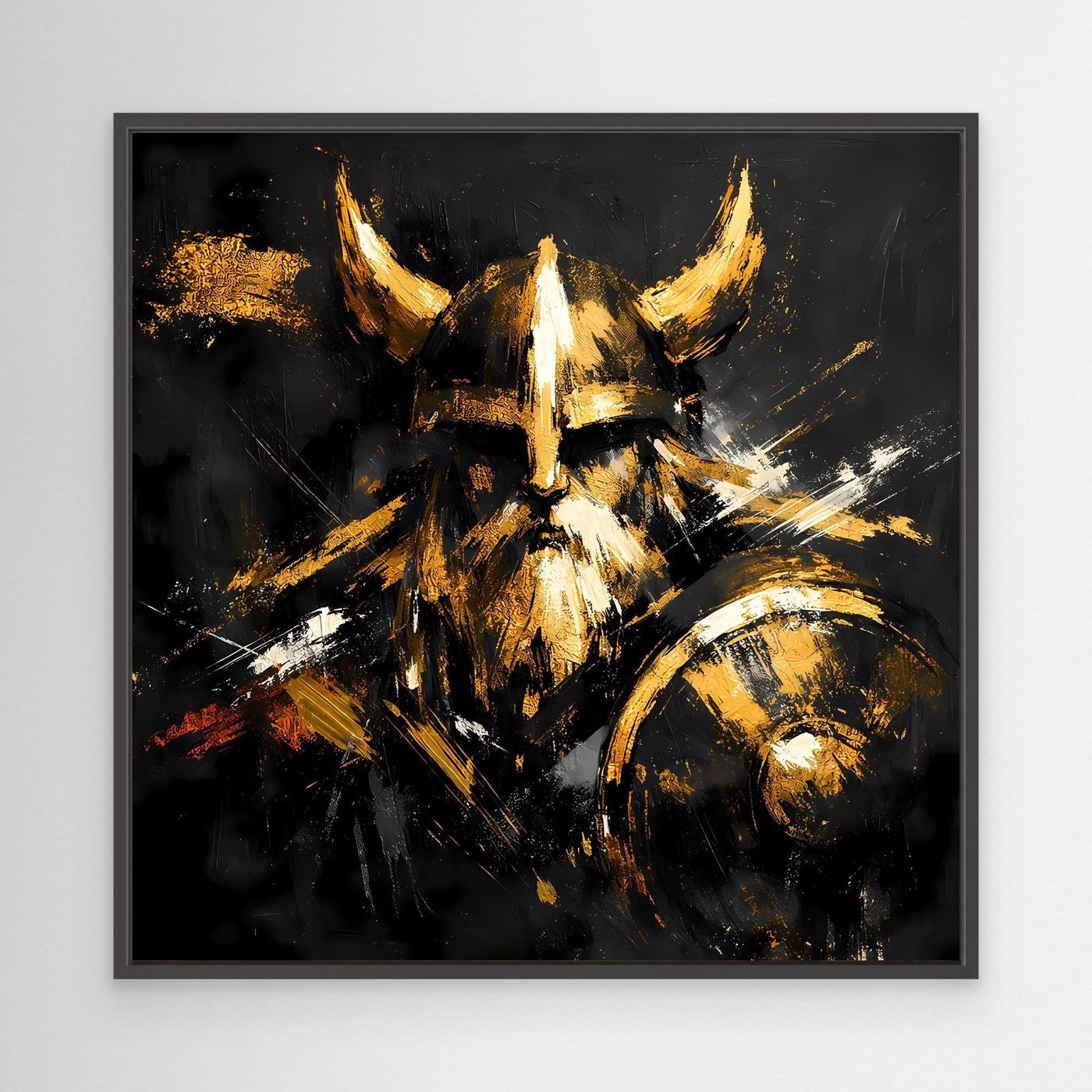 Leinwand Goldener Wikinger mit Schild | Abstraktes Nordmann Wandbild Modern