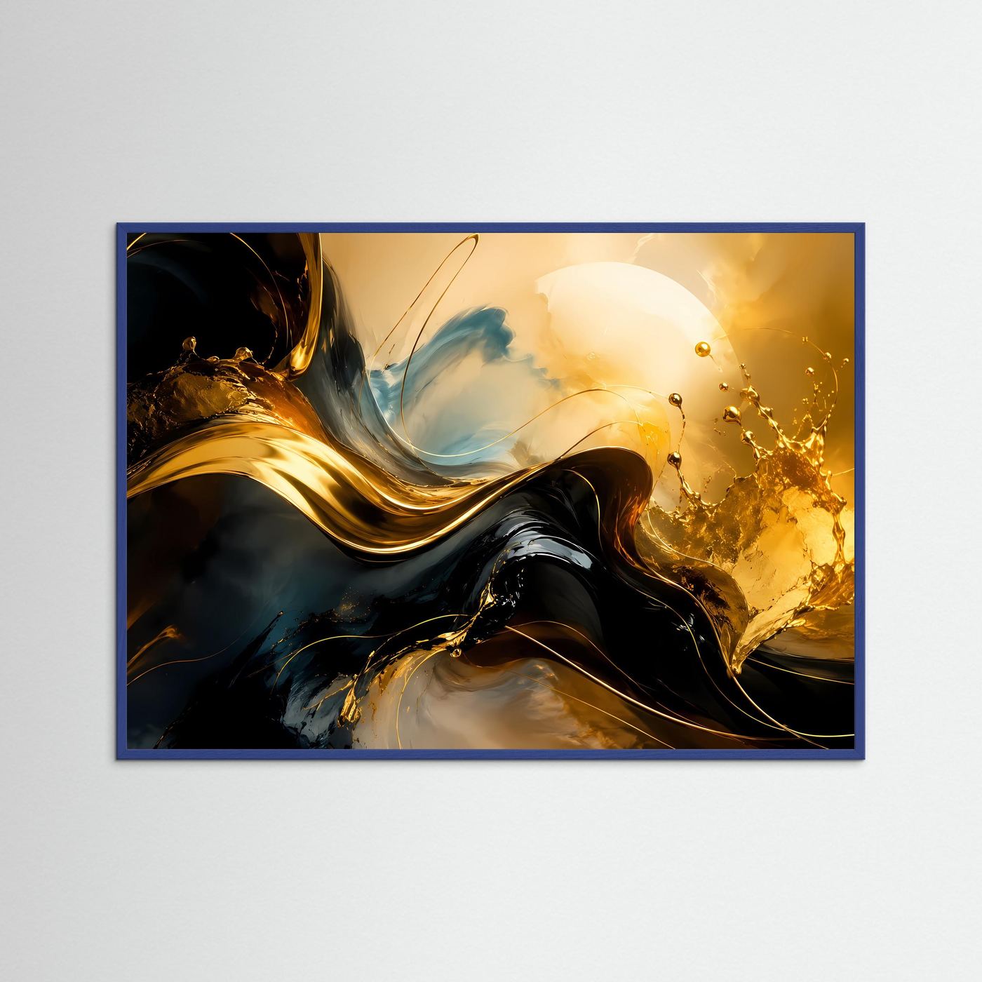 Fließendes Gold in Wellen & Dunkelheit | Abstrakte Luxus Kunst Poster Querformat