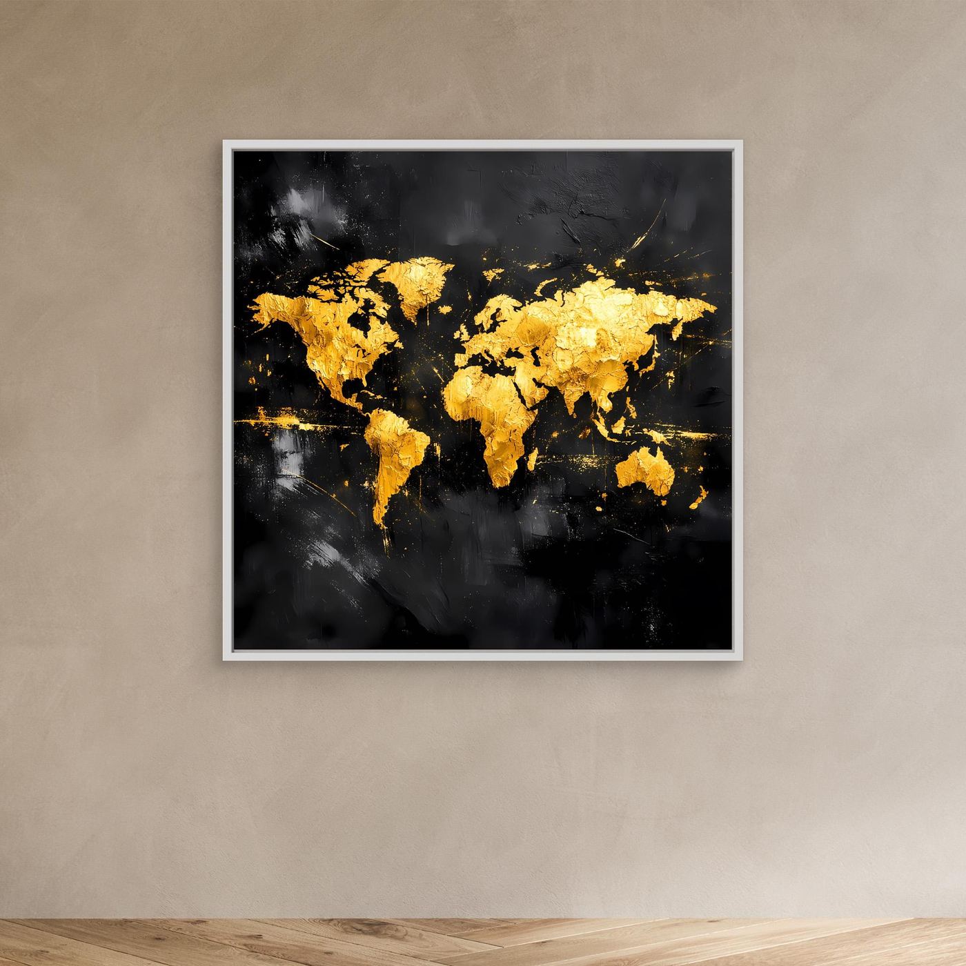 Leinwand Elegante Weltkarte in Gold & Schwarz | Modernes Abstraktes Kontinenten Wandbild