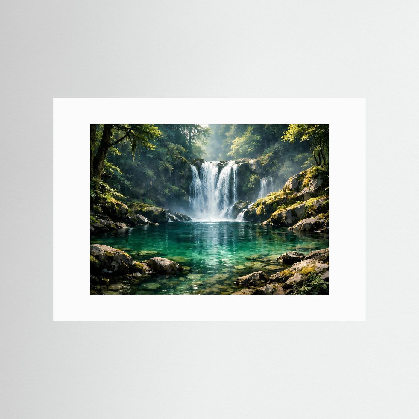 Idyllischer Wasserfall im Zauberwald | Natur Panorama Wandbild & Kunst Poster Querformat