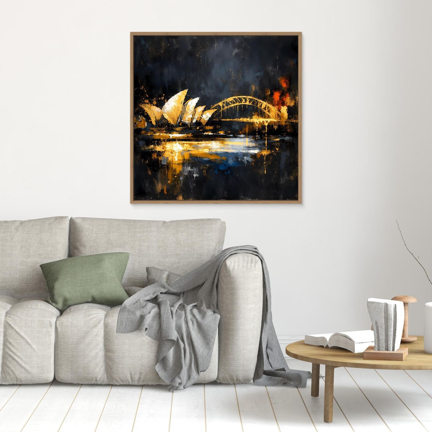Leinwand Goldene Skyline von Sydney bei Nacht | Modernes Australien Wandbild