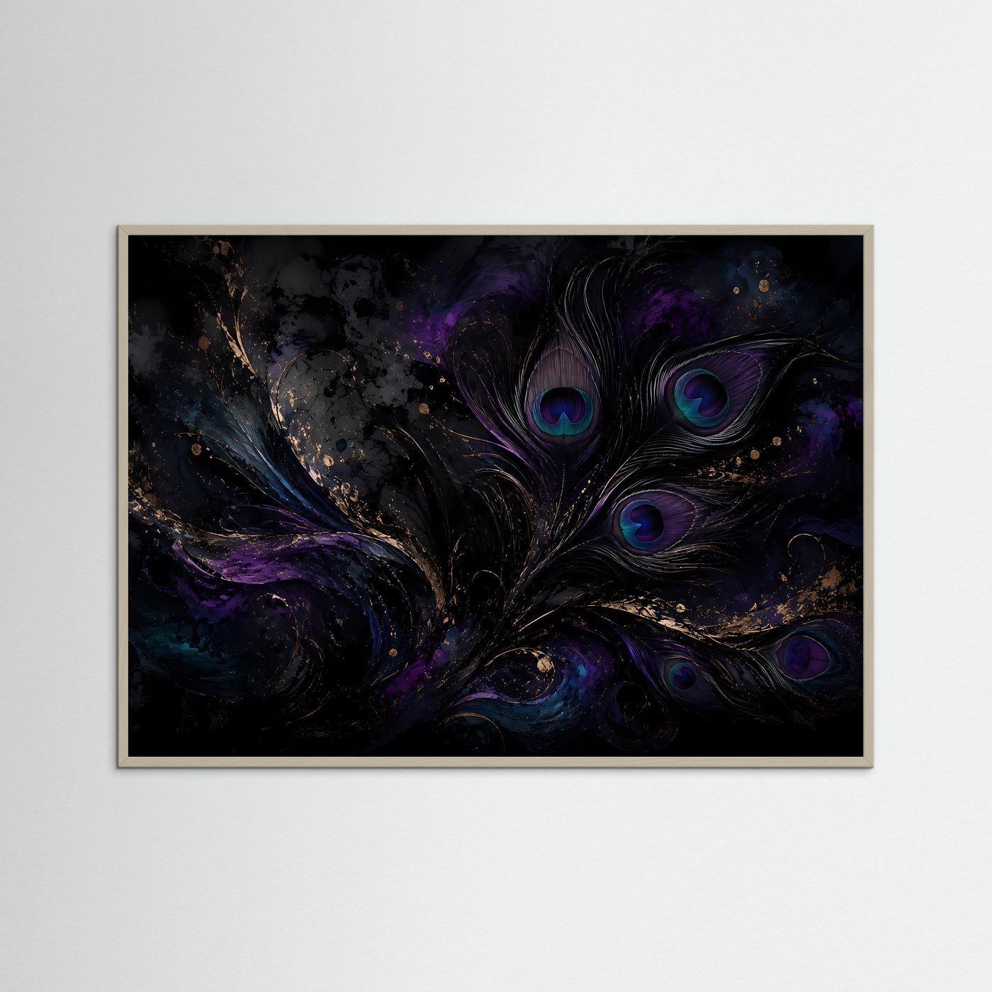 Mystische Pfauenfedern in Violett & Gold | Elegante abstrakte Federkunst