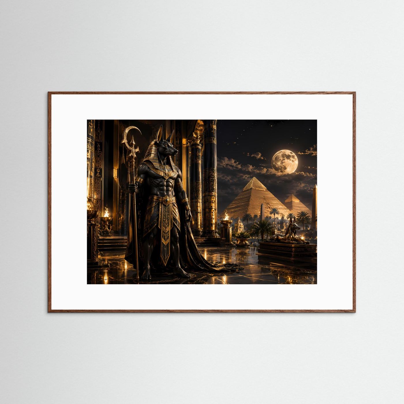 Majestätischer Anubis vor Pyramiden | Ägyptische Götter & Mystik Poster Querformat