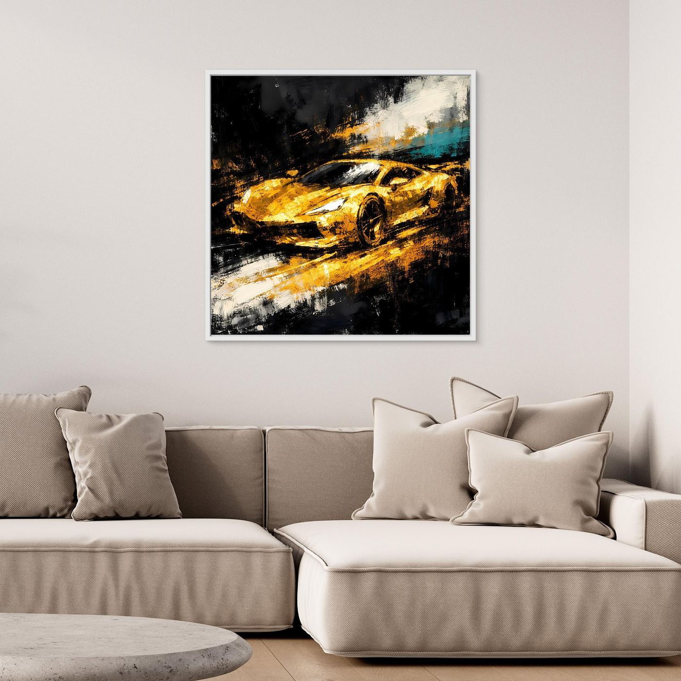 Leinwand Goldener Supersportwagen | Modernes Abstraktes Rennsport Wandbild
