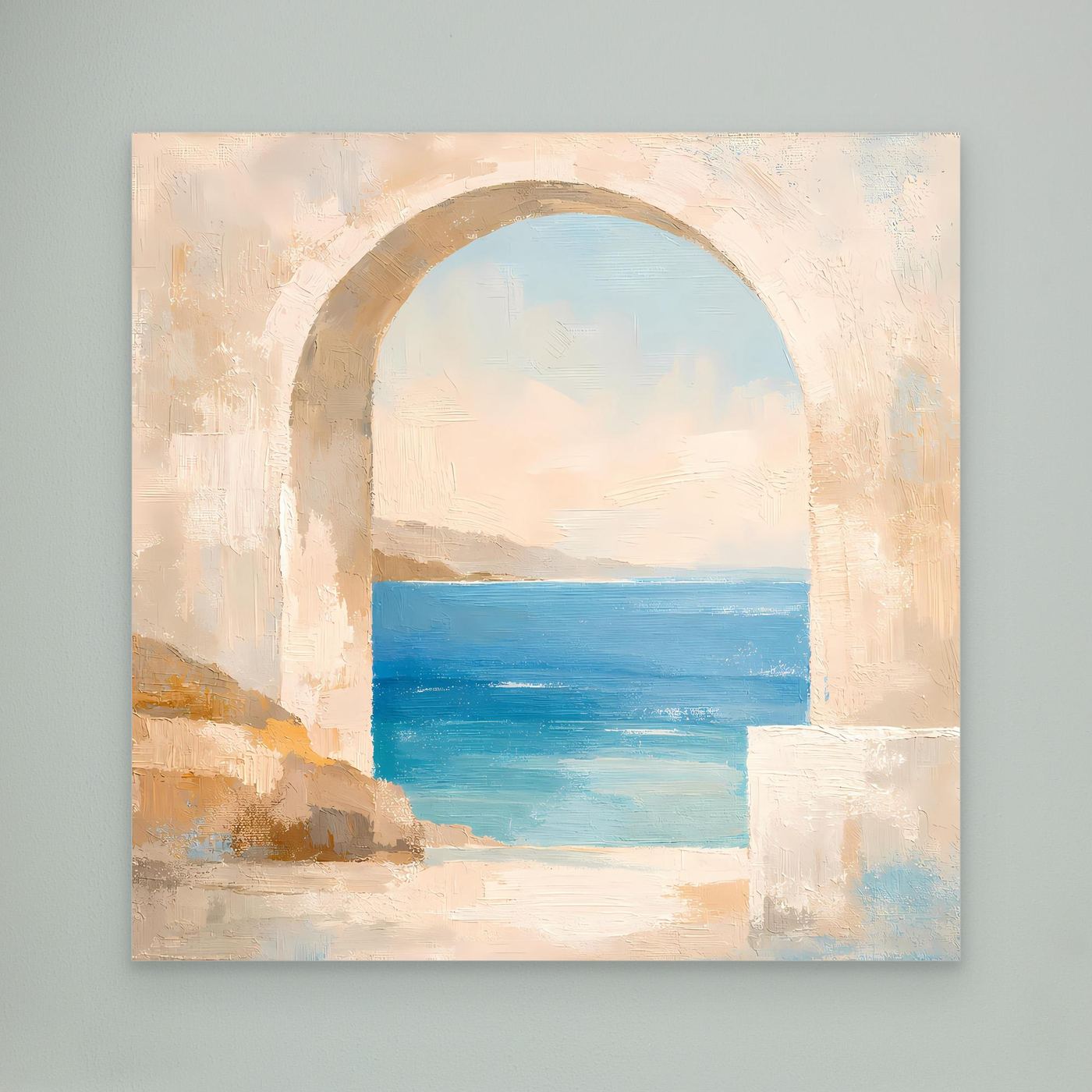 Leinwand Mediterraner Torbogen mit Meerblick | Abstraktes Ozean Wandbild