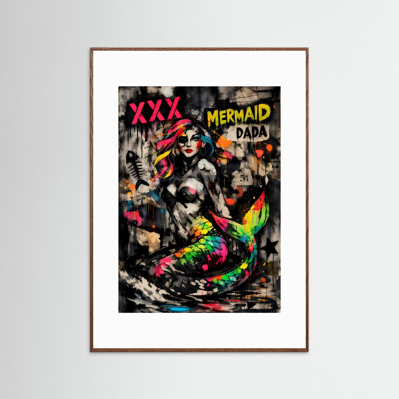 Rebellische Wellen | Meerjungfrau Poster im Grunge- & Graffiti-Style | Abstraktes Kunstposter Hochformat