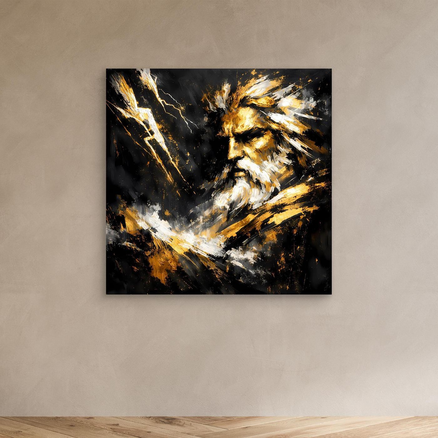 Leinwand Goldener Zeus Göttervater | Abstraktes Mythologie Wandbild Modern