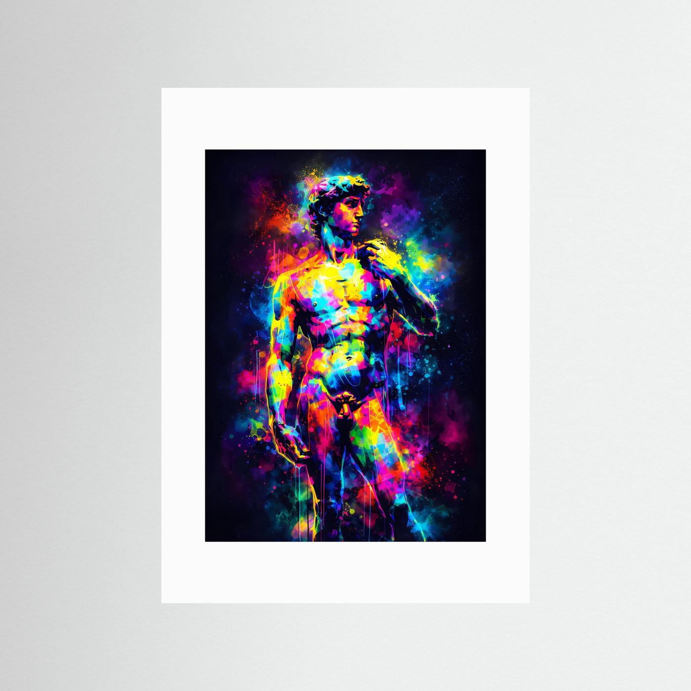 Die Renaissance der Farben | Modernes David Skulptur Poster bunt | Abstraktes Pop Art Kunstposter Hochformat