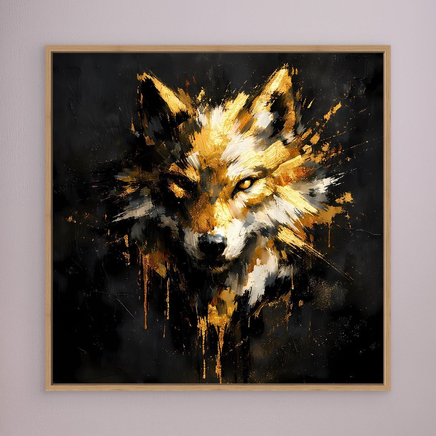 Leinwand Goldener Wolfskopf | Abstraktes Wildtier Wandbild Modern