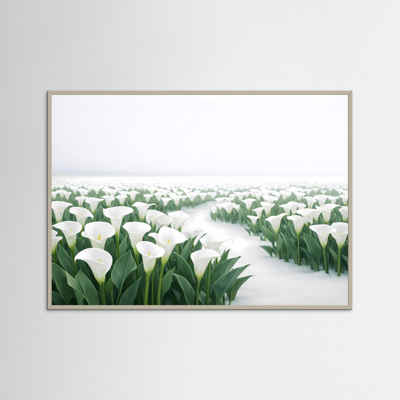 Weiße Calla Lilien im Schnee | Elegantes Blumen & Natur Poster Querformat