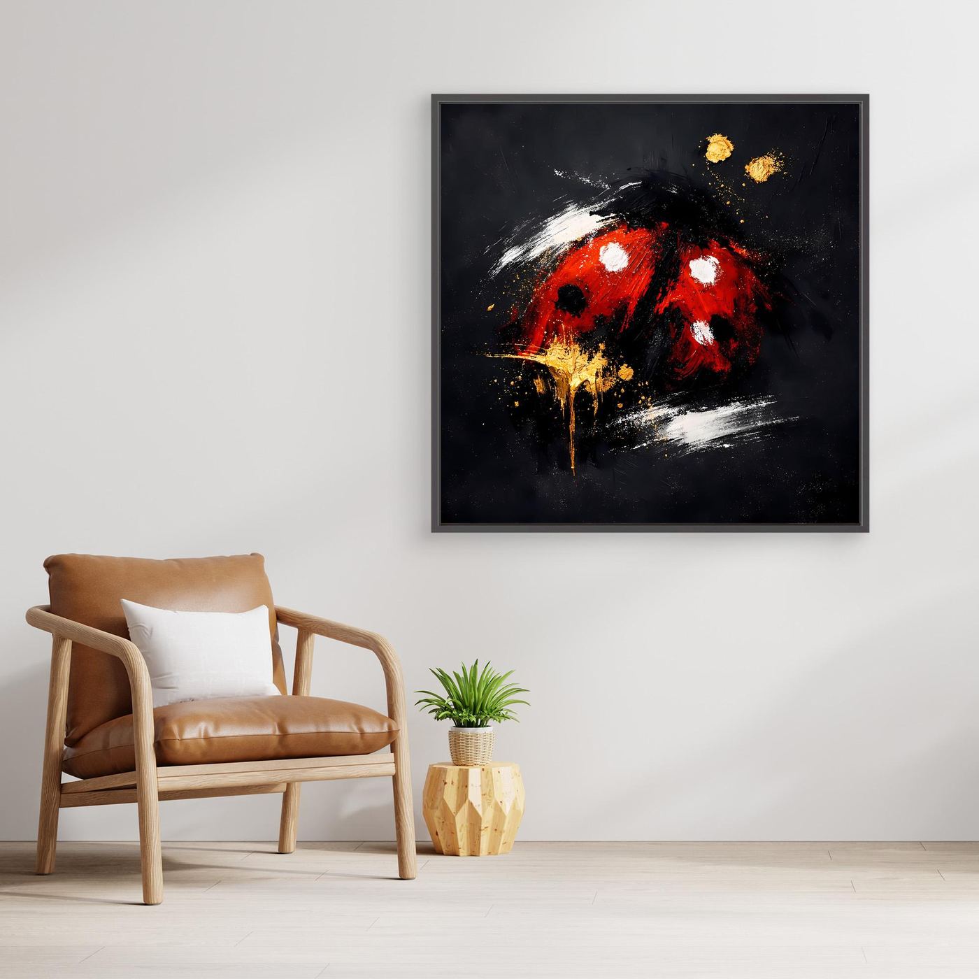 Leinwand Abstrakter Marienkäfer in Rot und Gold | Modernes Tier Wandbild