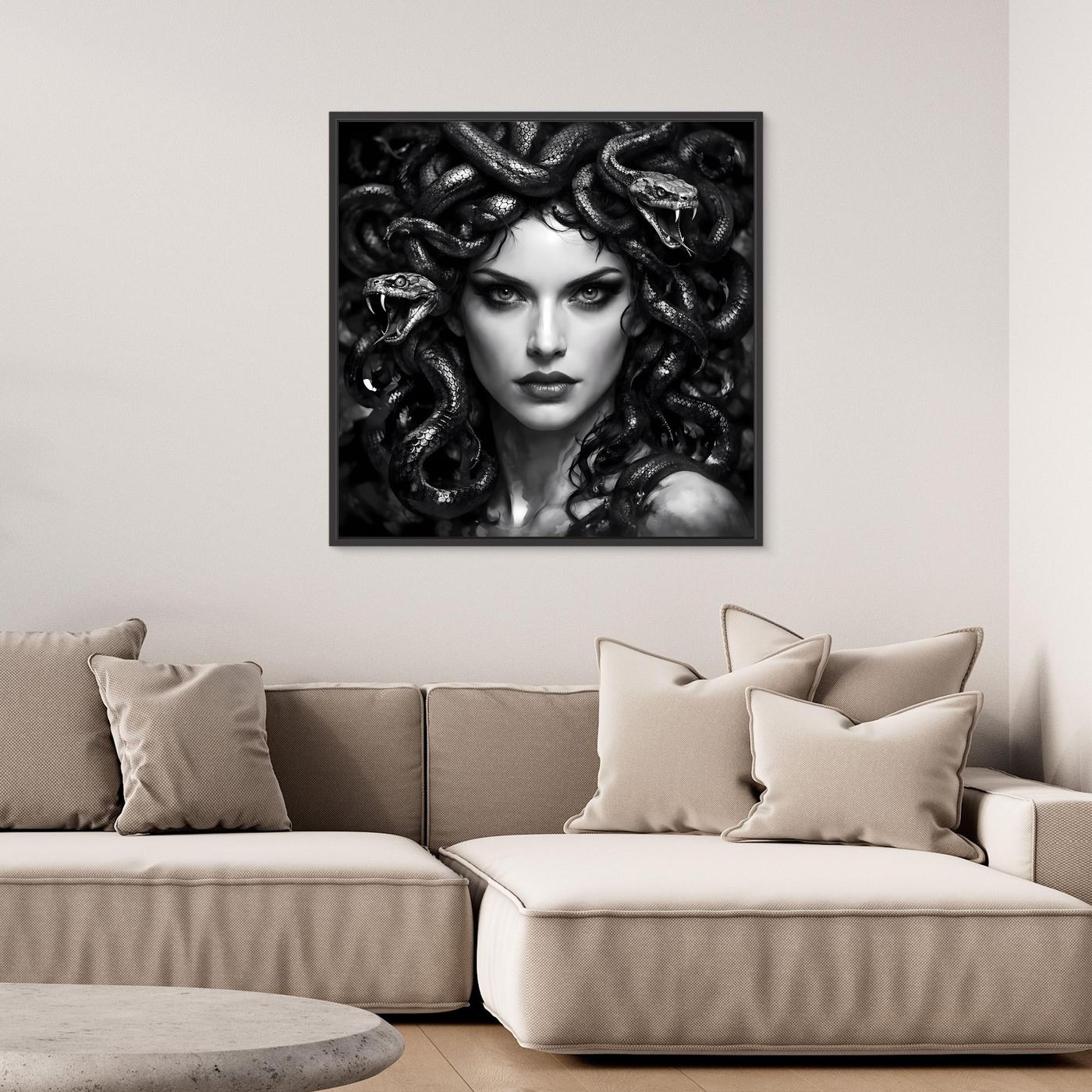 Leinwand Mystische Medusa im Schlangenkleid | Düsteres Mythologie Wandbild