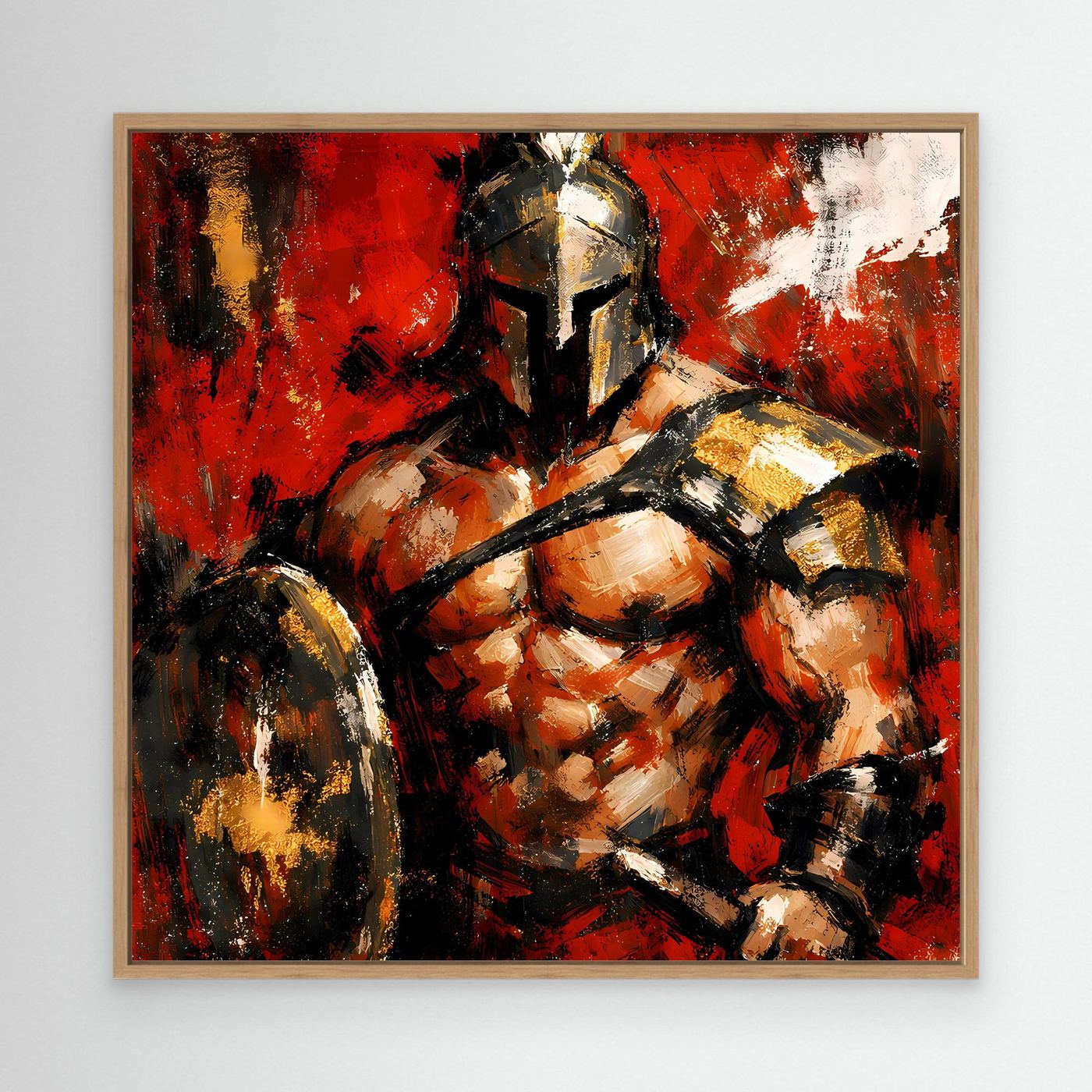 Leinwand Legendärer Spartaner in Rot | Abstraktes Krieger Wandbild Gold