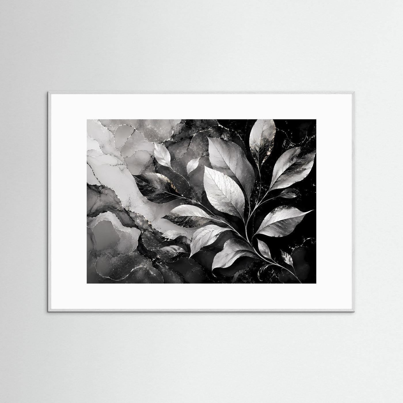 Schwarz Weiß Blätter Poster | Botanische Wandkunst | Abstrakte Natur Blätter Modernes Wandbild