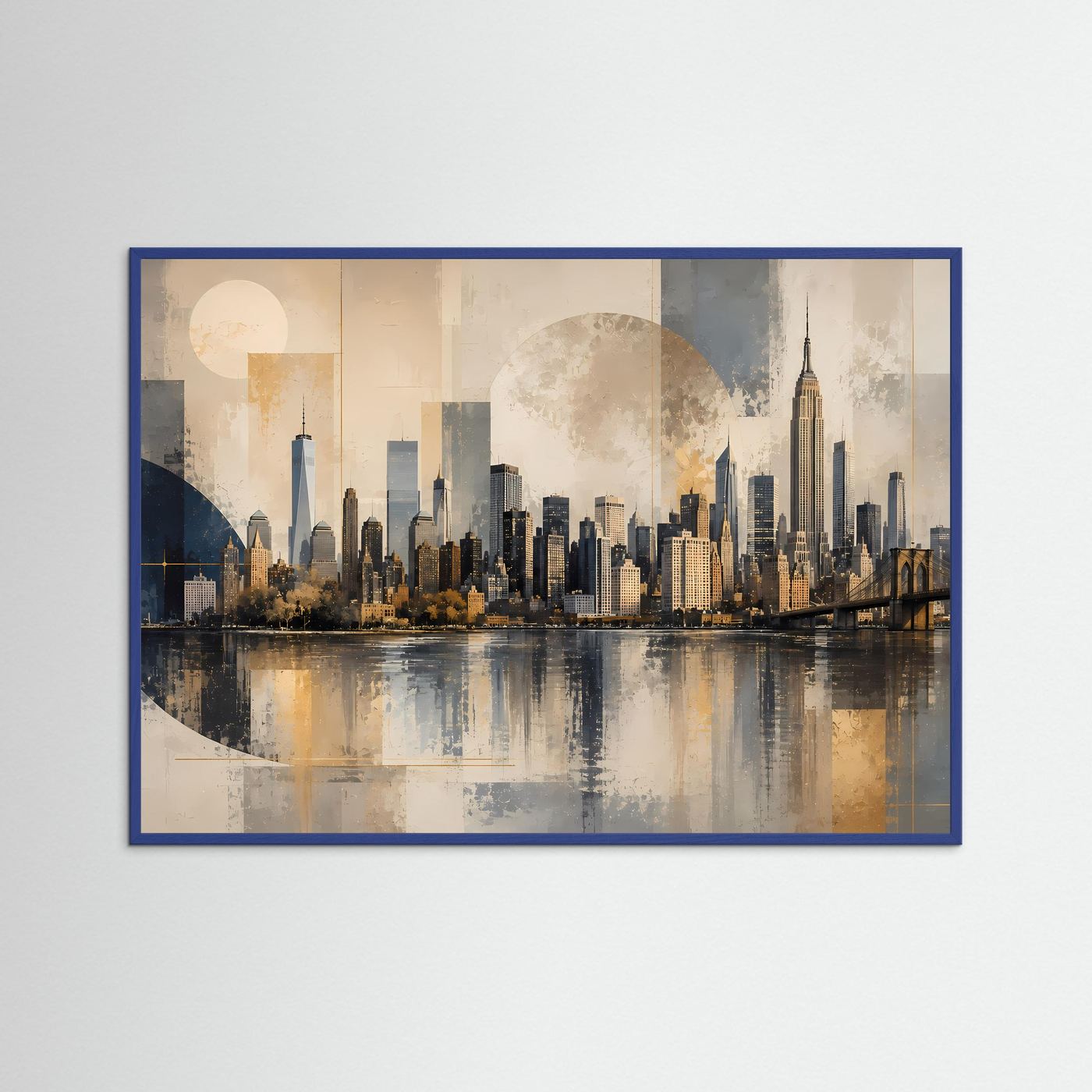 Moderne Skyline von New York in Beige & Gold | Architektur & Stadt-Wandbild
