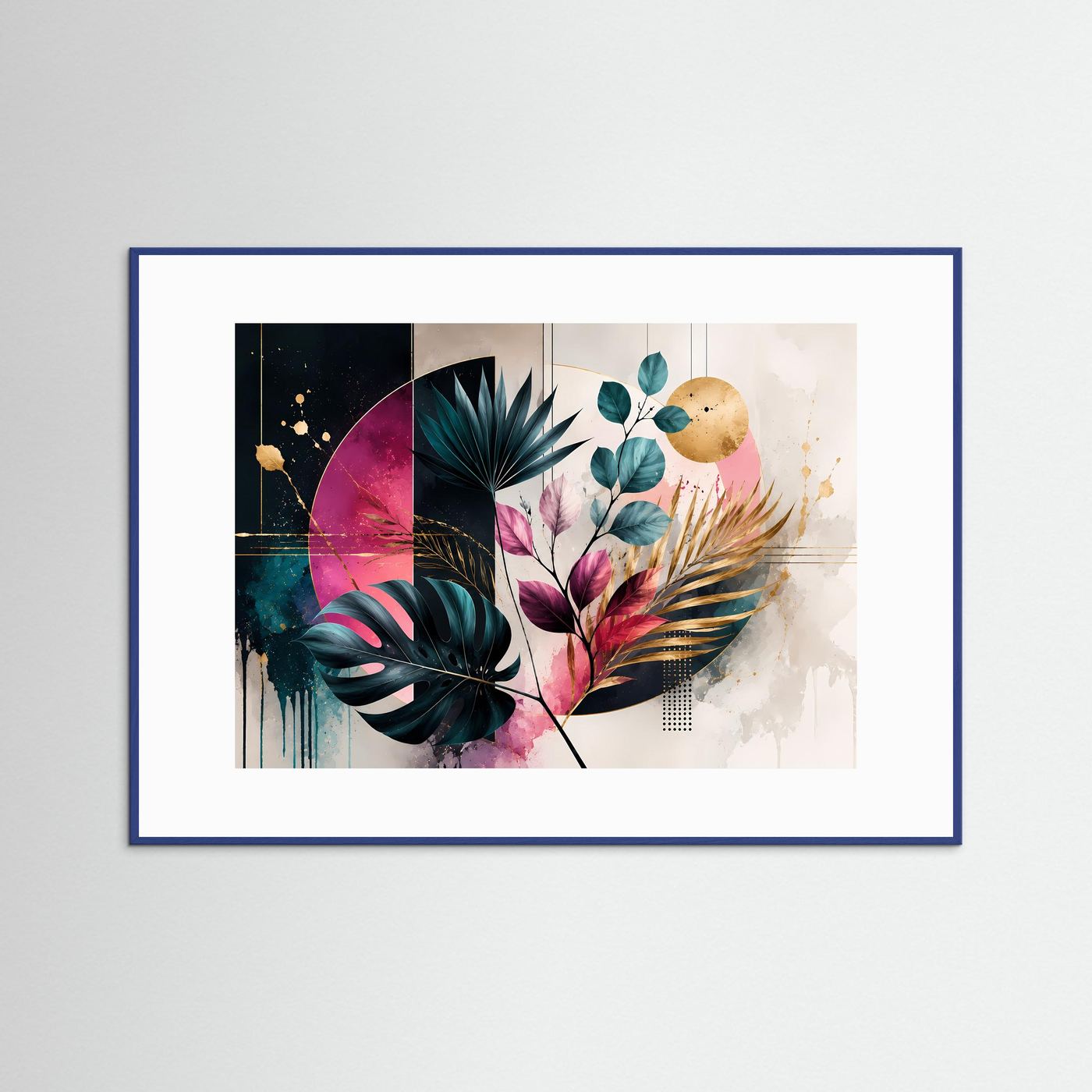 Abstrakte Botanik Poster | Moderne Blätter Wandkunst | Geometrische Pflanzen Kunst | Tropical Boho Leinwand | Gold & Pink Design Bild