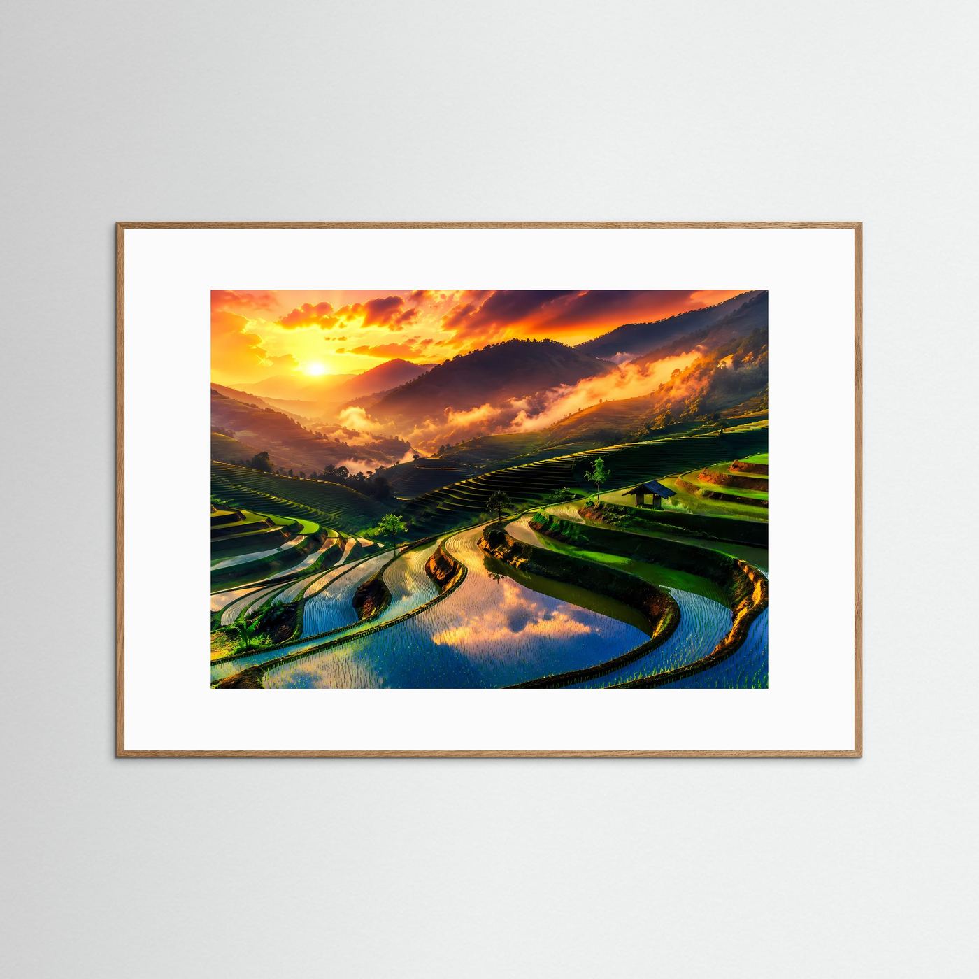 Atemberaubende Reisterrassen im Sonnenuntergang | Panoramablick Natur- & Landschafts-Poster Querformat
