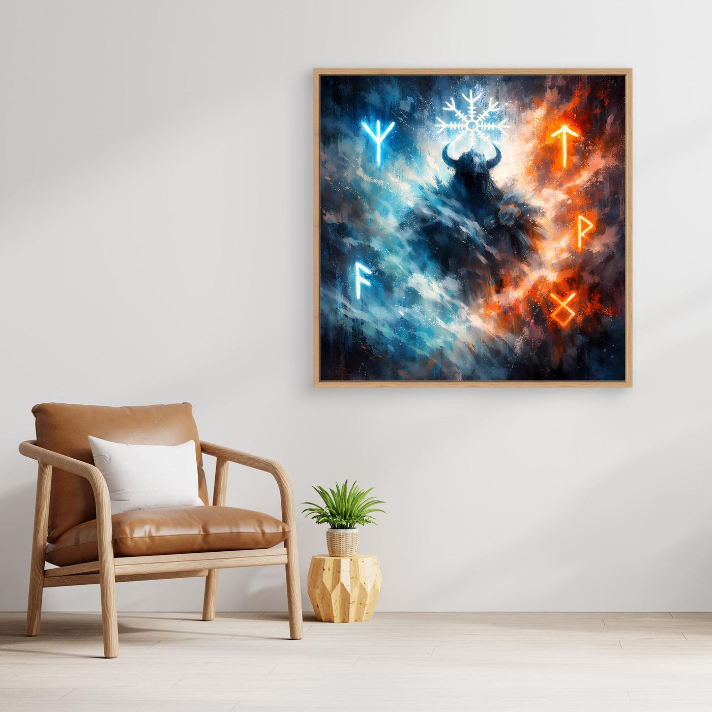 Leinwand Wikinger Krieger mit Runen | Mystisches Nordisches Wandbild auf echter Leinwand