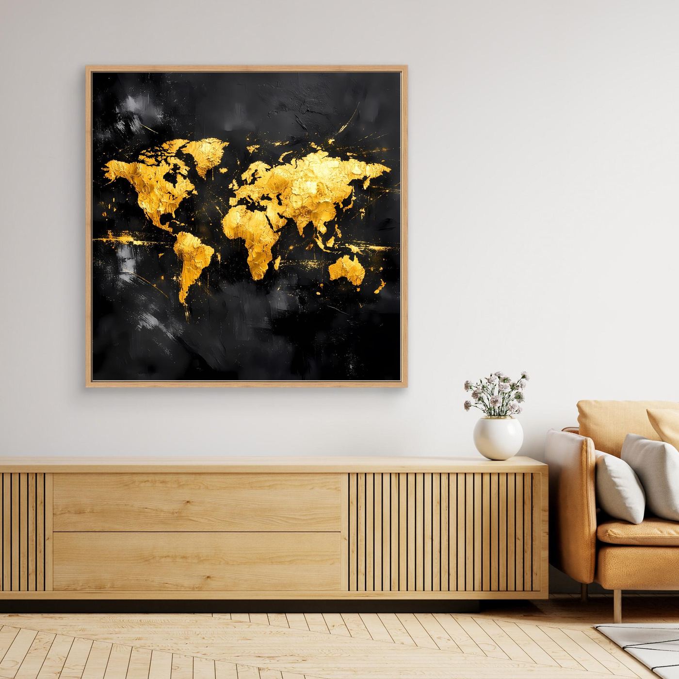 Leinwand Elegante Weltkarte in Gold & Schwarz | Modernes Abstraktes Kontinenten Wandbild