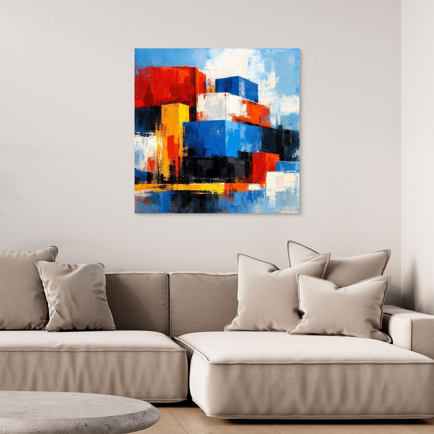 Leinwand Abstrakte Geometrische Kuben | Modernes Wandbild Bunte Blöcke