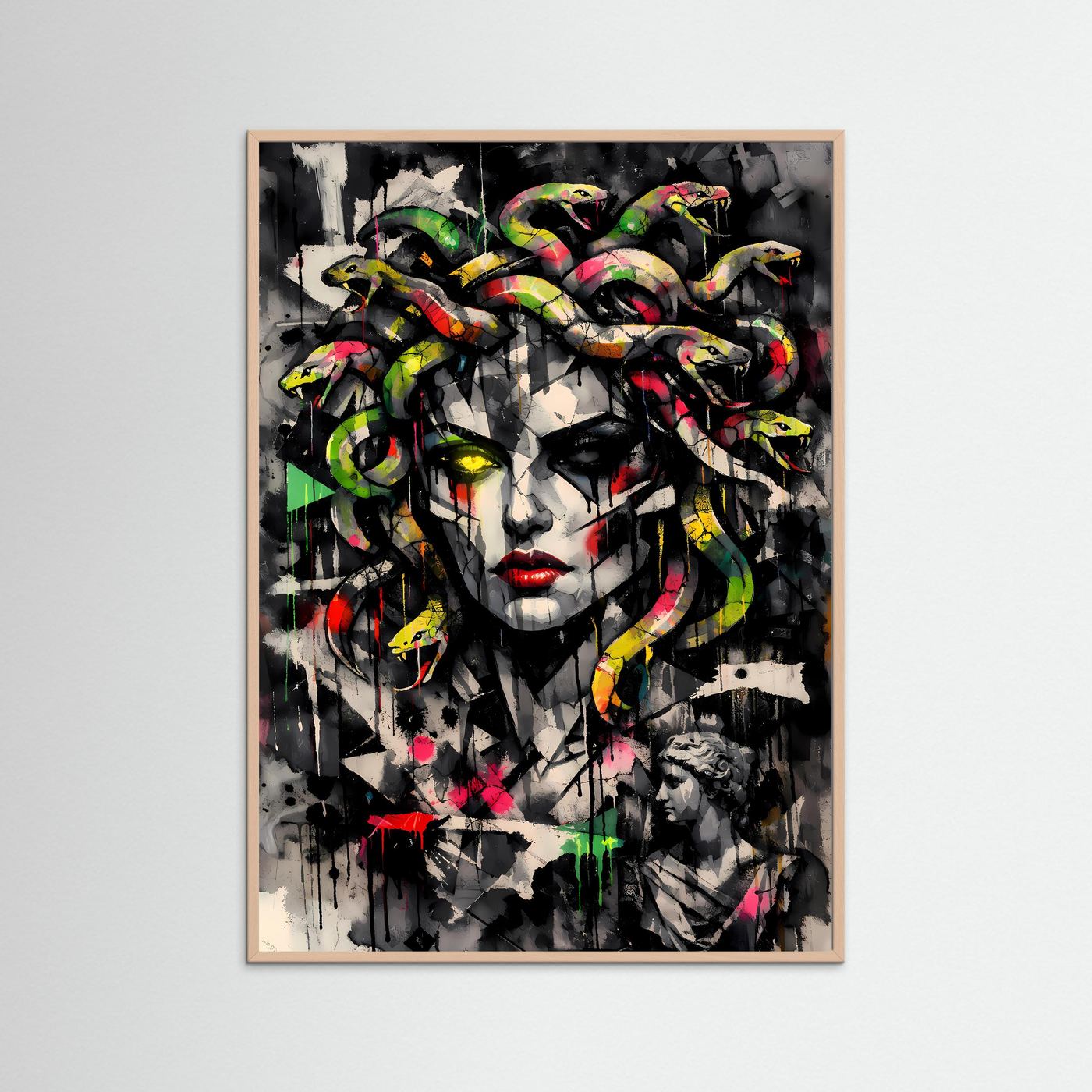 The Neon Medusa | Luxuriöses Mythologie Poster Bunt & Dunkel | Abstraktes Medusa Kunstposter Hochformat