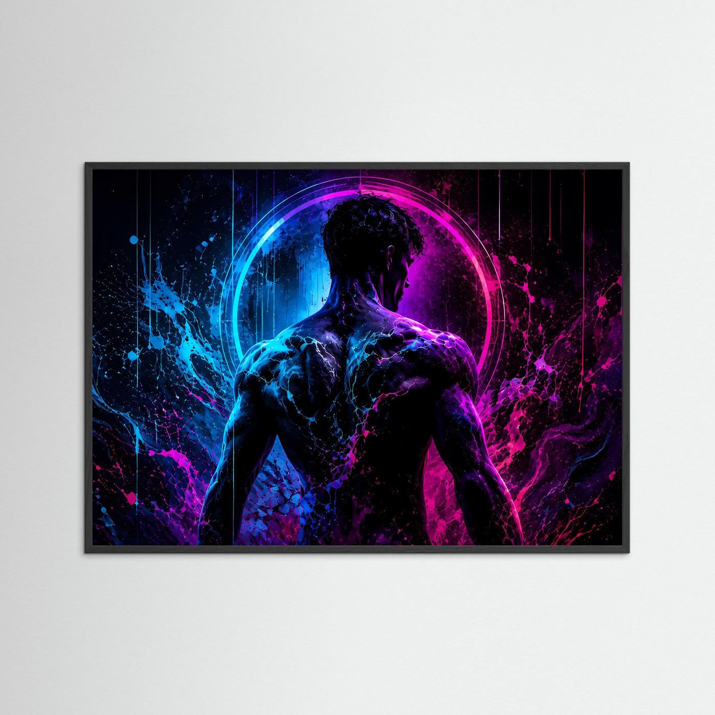 Neon Männer Silhouette in Blau & Pink | Moderne abstrakte Body Art