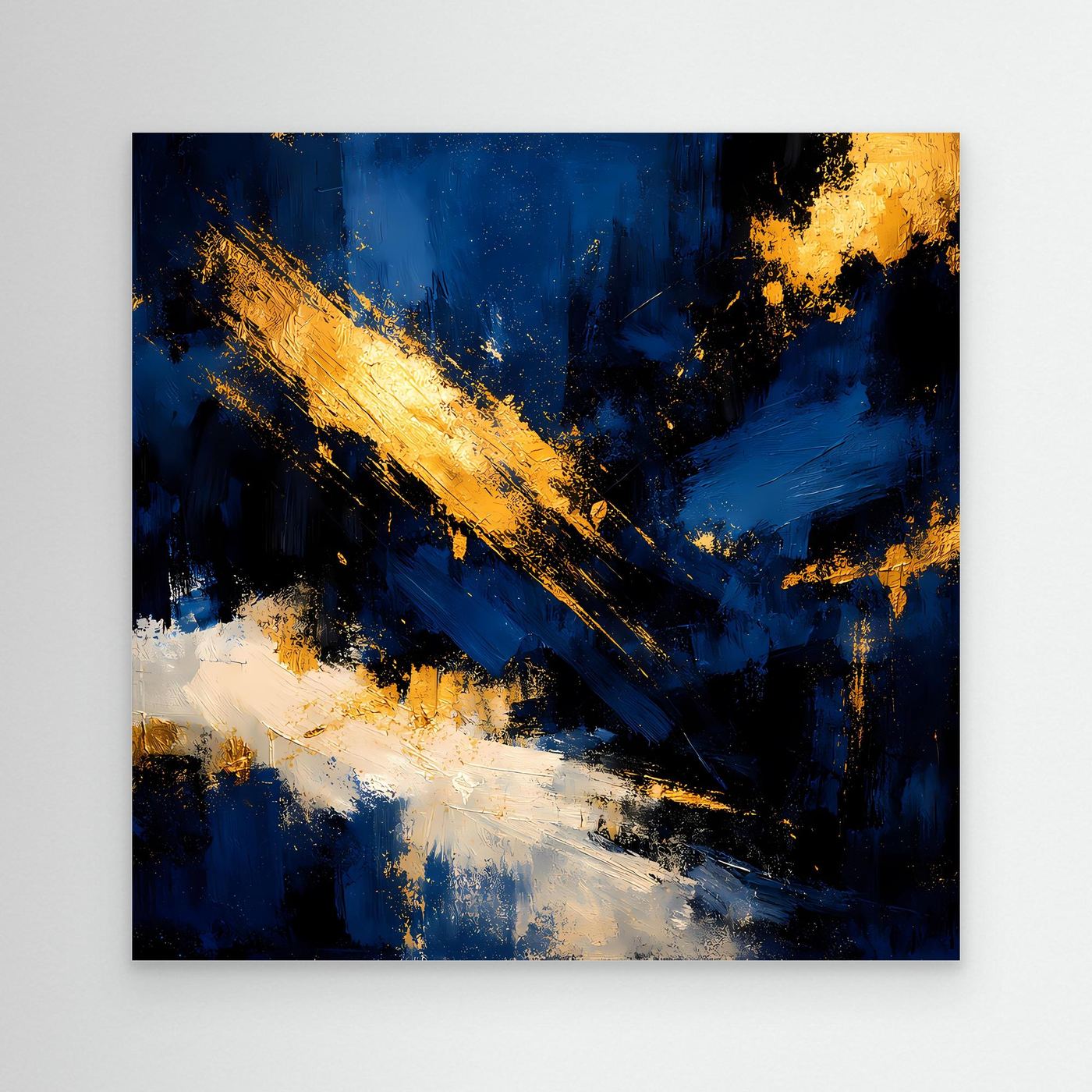 Leinwand Abstraktes Universum in Dunkelblau und Gold | Modernes Expressionistisches Wandbild