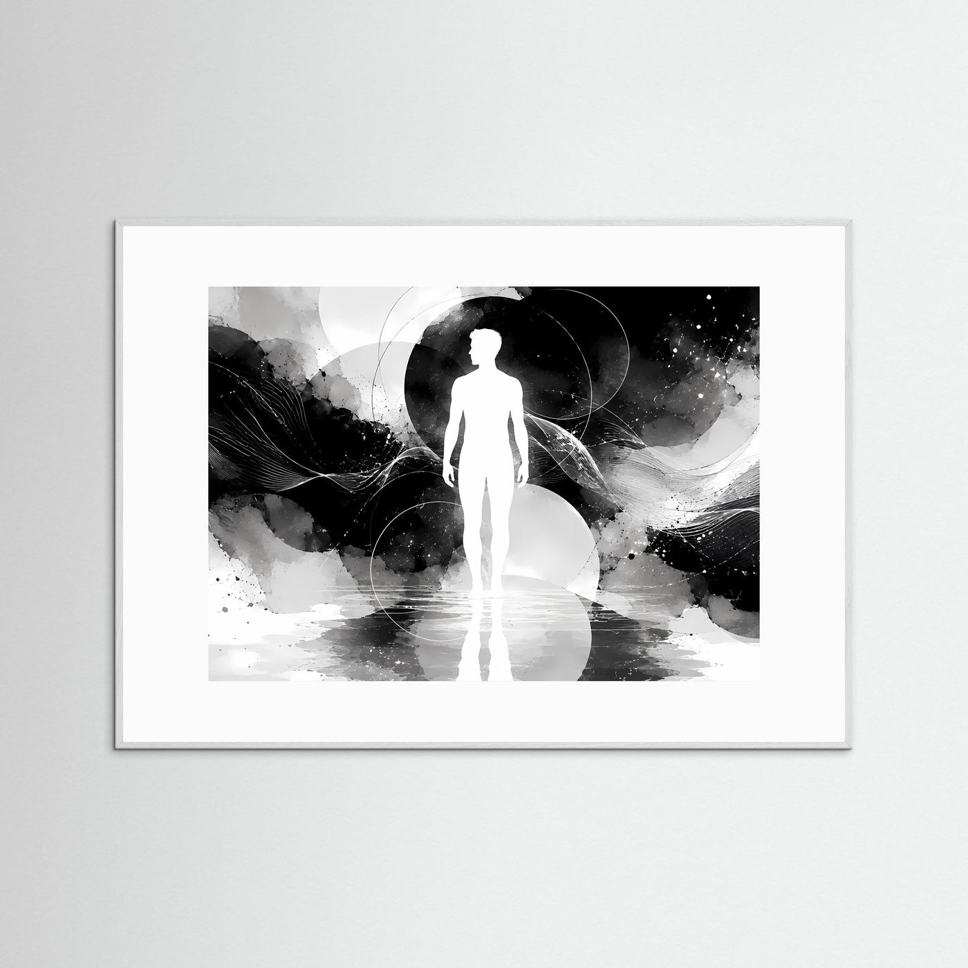 Abstrakte Mensch Silhouette Schwarz Weiß Poster | Minimalistische Line Art | Moderne Wandkunst | Spirituelles Design | Zeitgenössische Leinwand