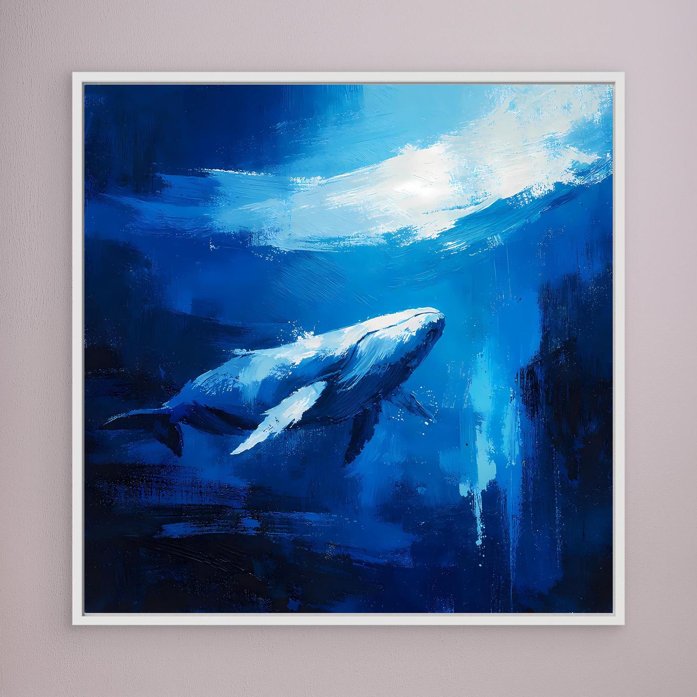 Premium Leinwand Majestätischer Wal im Ozean | Abstraktes Kunst Poster Modernes Blaues Wandbild