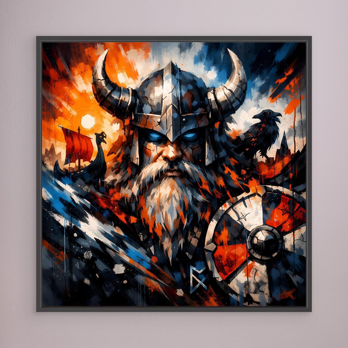 Leinwand Mythischer Wikinger-Krieger | Modernes Abstraktes Nordmann Wandbild