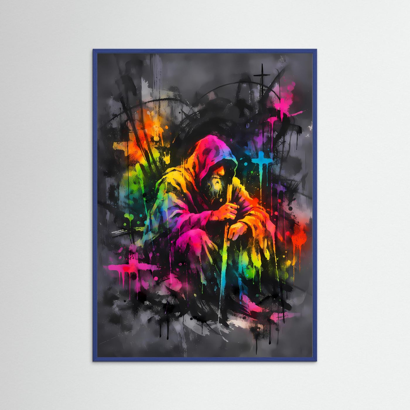 The Neon Hermit | Luxuriöses Mystik Poster Bunt & Dunkel | Abstraktes Magier Kunstposter Hochformat