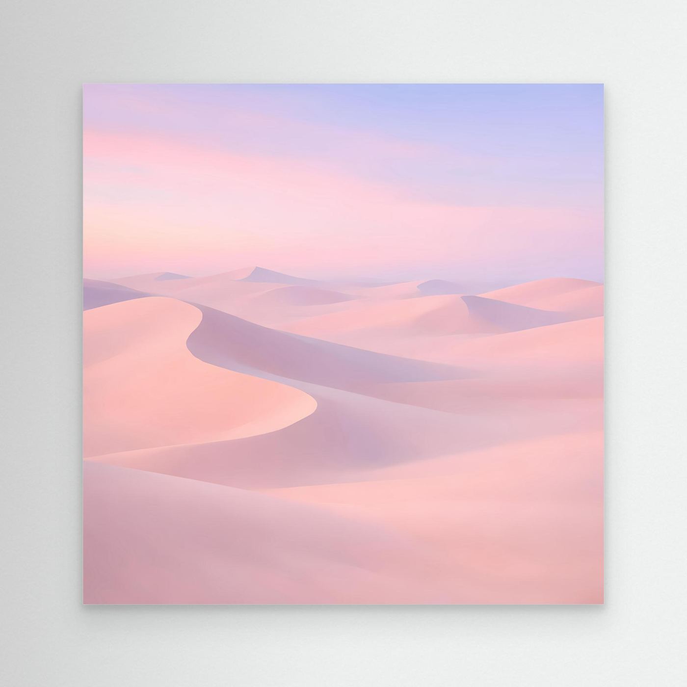Leinwandbild mit pastellfarbenen Wüstendünen in Rosa und Violett, ohne Rahmen