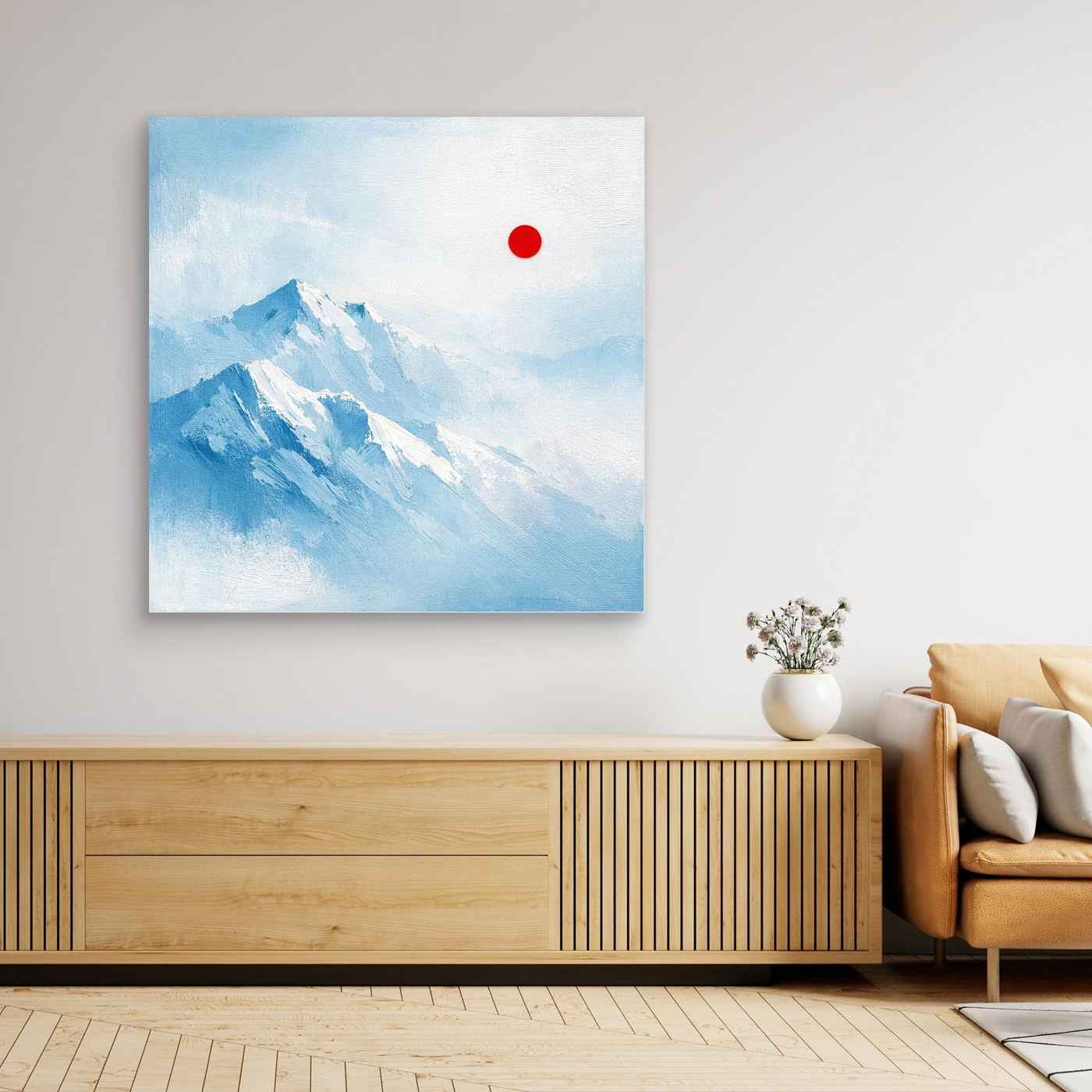 Leinwand Abstraktes Zugspitze Berg Wandbild | Alpin Minimalistisch Blau Weiß